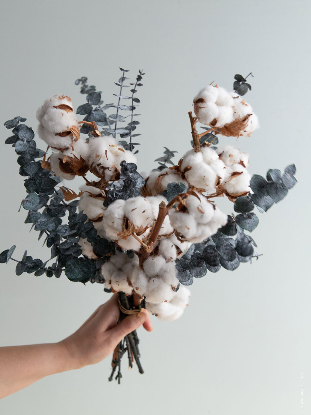 Bouquet de fleurs séchées avec fleurs de coton et eucalyptus stabilisé - Bouquet « Douceur »