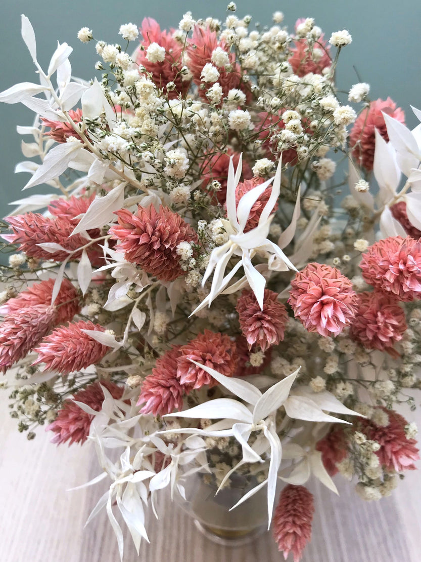 Bouquet de fleurs séchées et stabilisées avec gypsophile et phalaris - Bouquet “Love you”