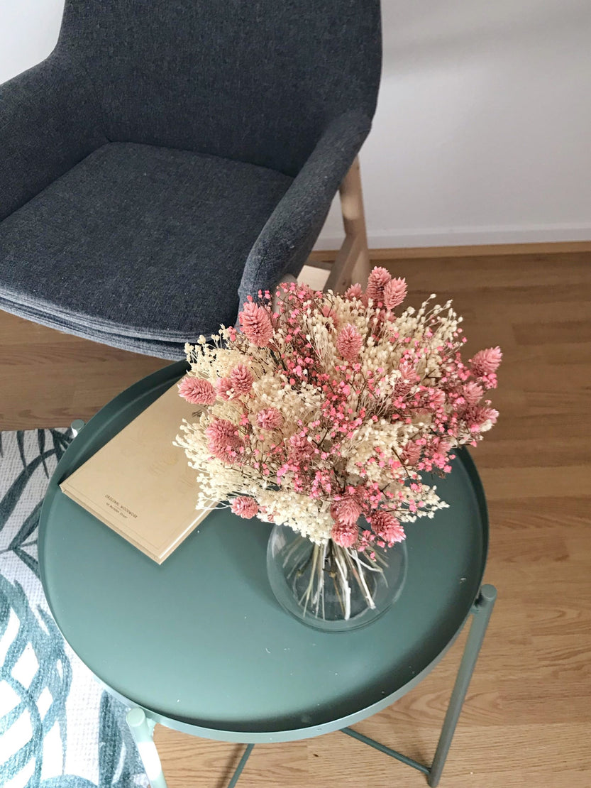 Bouquet de fleurs séchées naturelles avec gypsophile rose et phalaris rose - Bouquet