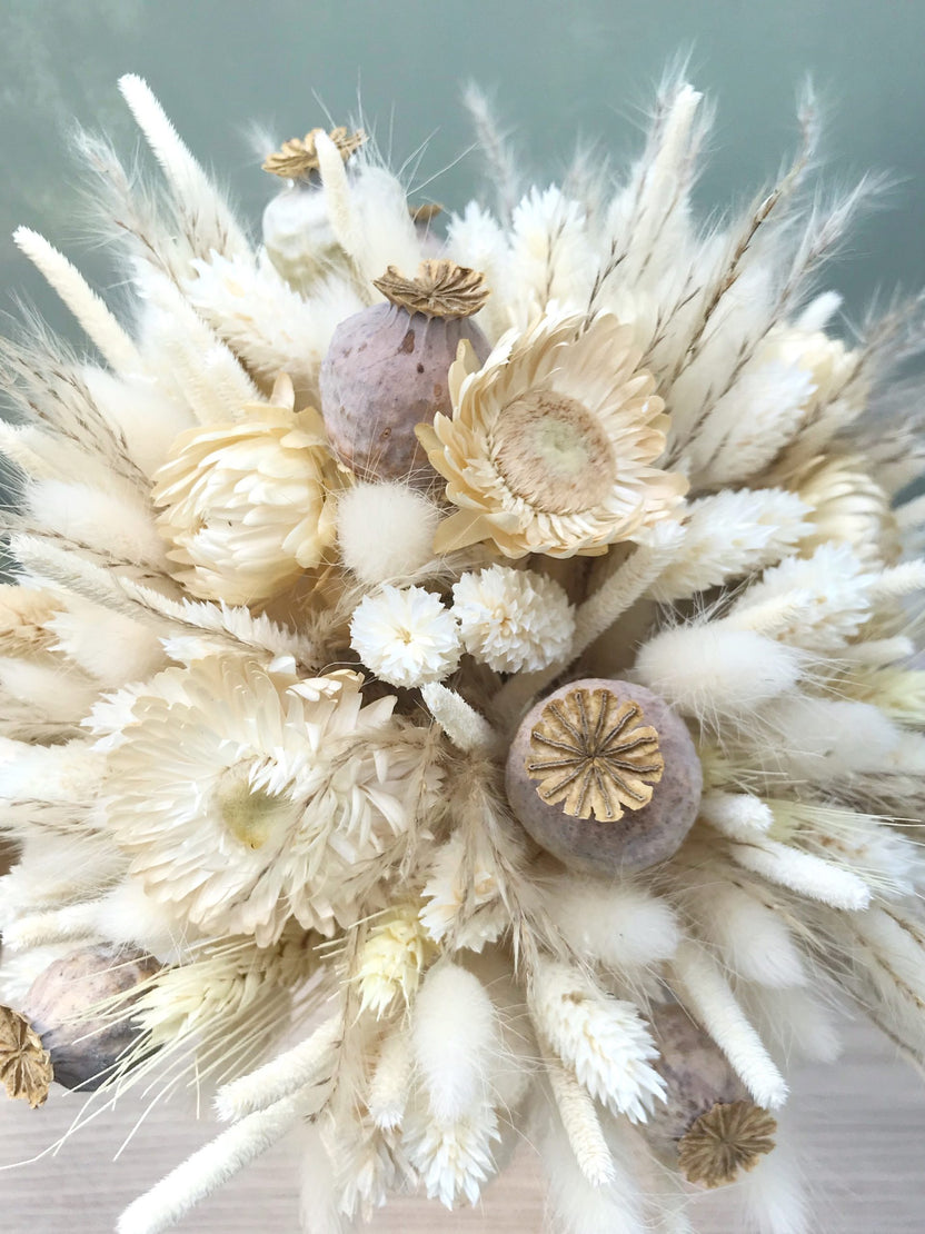 Bouquet de fleurs séchées naturelles couleur blanc crème - Bouquet « Pavot »