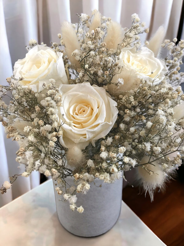Preserved Flower Bouquet with Champagne Roses and Gypsophila - "Belle" Bouquet