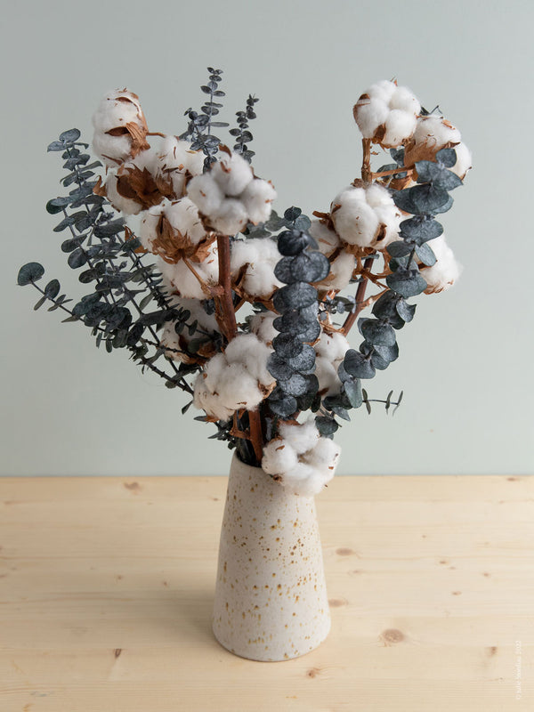 Bouquet de fleurs séchées avec fleurs de coton et eucalyptus stabilisé - Bouquet « Douceur »