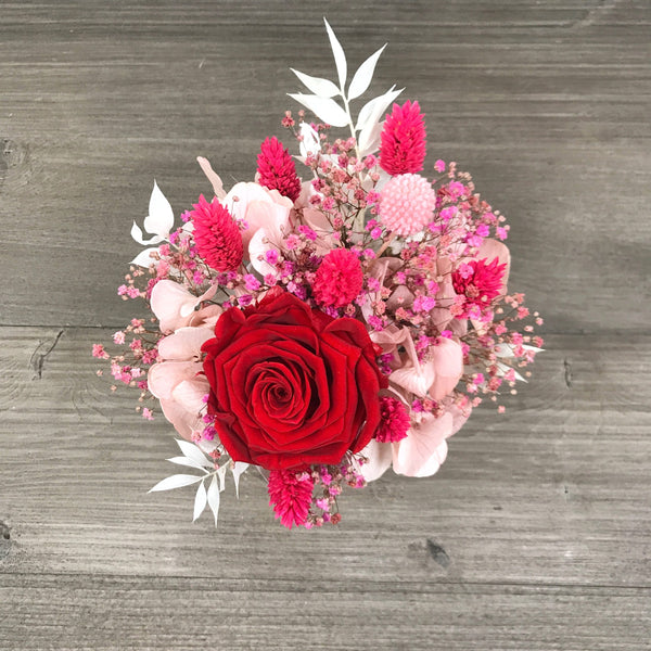 Fleurs séchées en vase avec rose éternelle rouge - Petit bouquet "Layla"