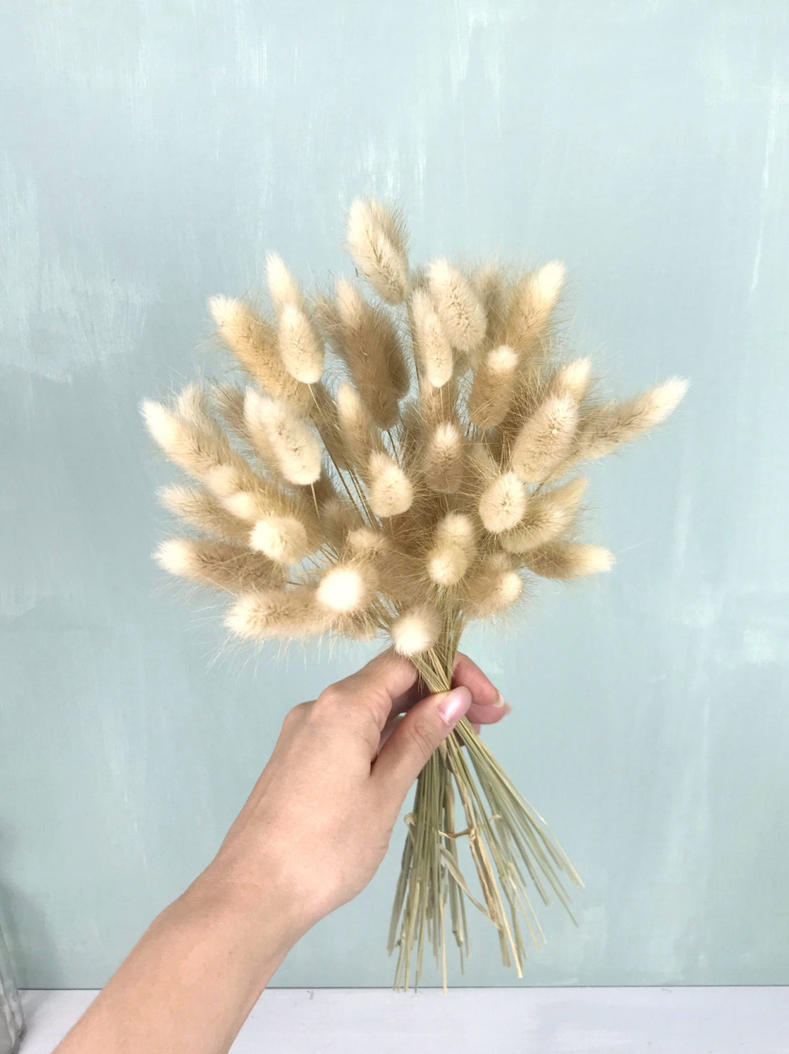 Small bouquet of dried natural lagurus, boho home decoration