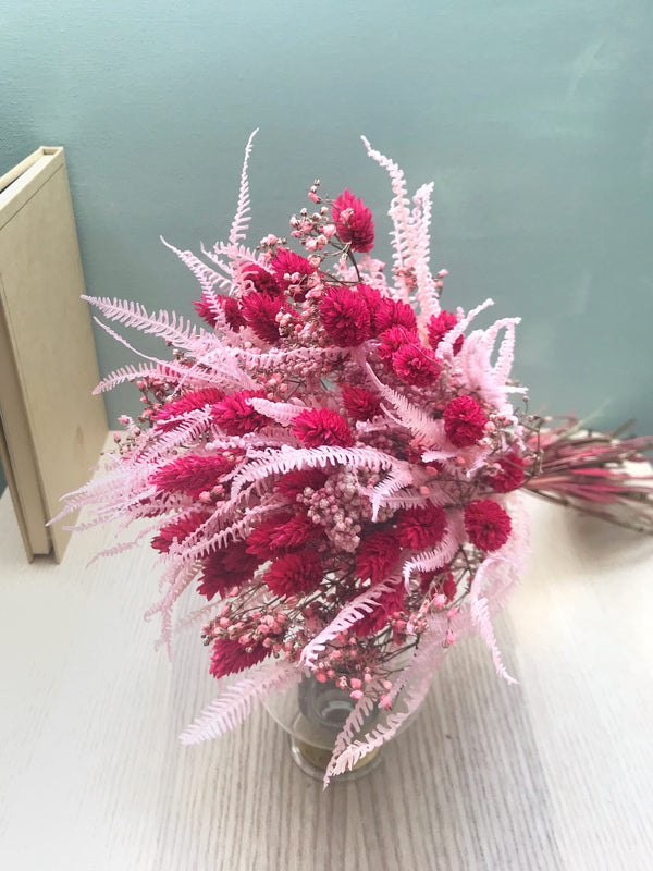 Bouquet of dried flowers pink, with fuchsia canary grass and helecho - Bouquet "Sara"
