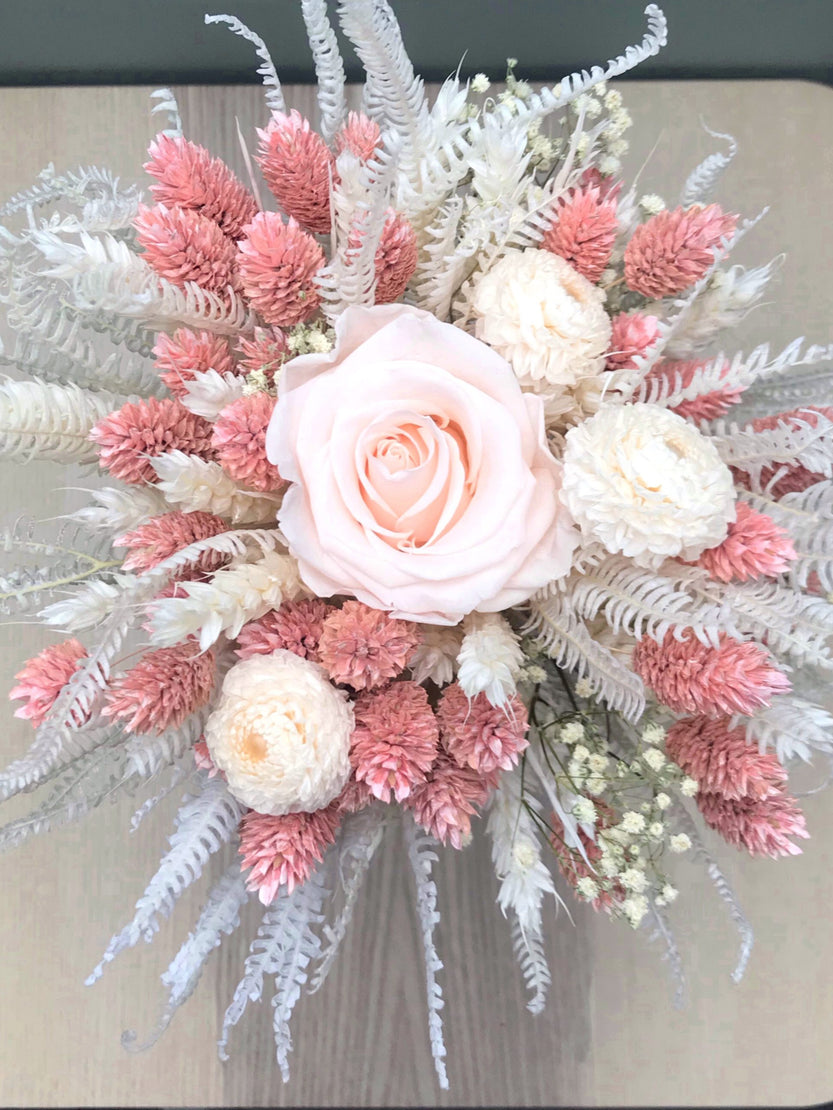 Bouquet avec rose stabilisée et phalaris rose - Bouquet 