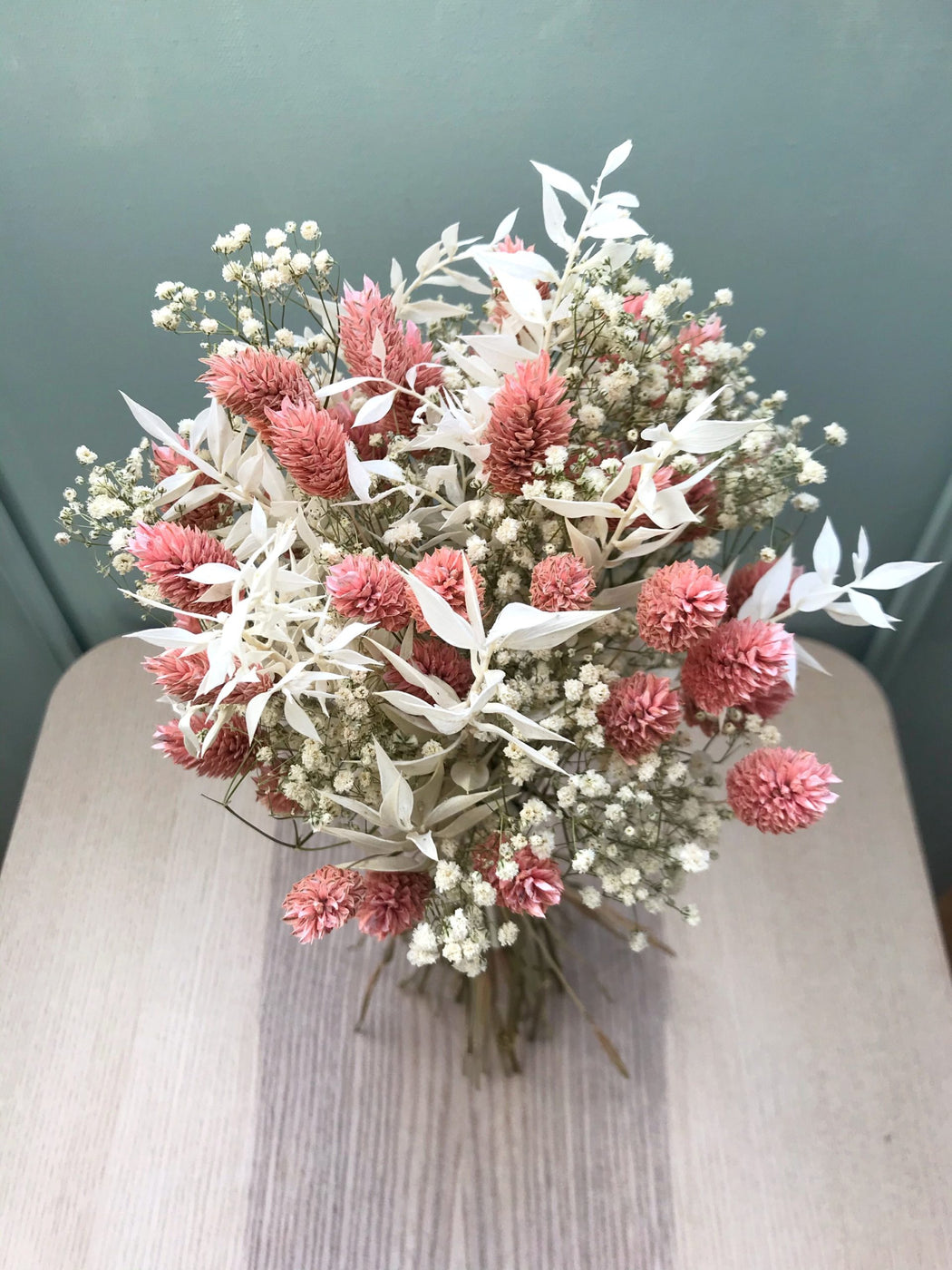Bouquet of dried and stabilized flowers with gypsophila and canary grass - “Love you” bouquet