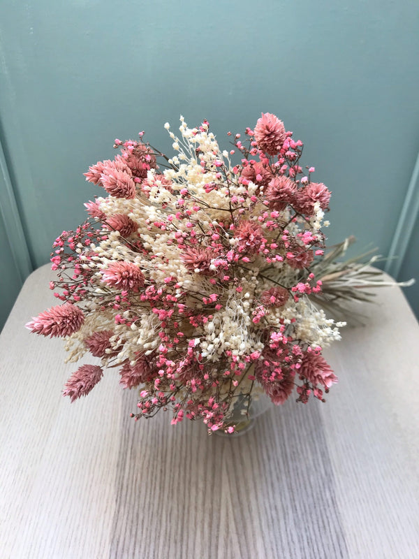 Bouquet of natural dried flowers with pink gypsophila and pink canary grass - Bouquet "Fanny"