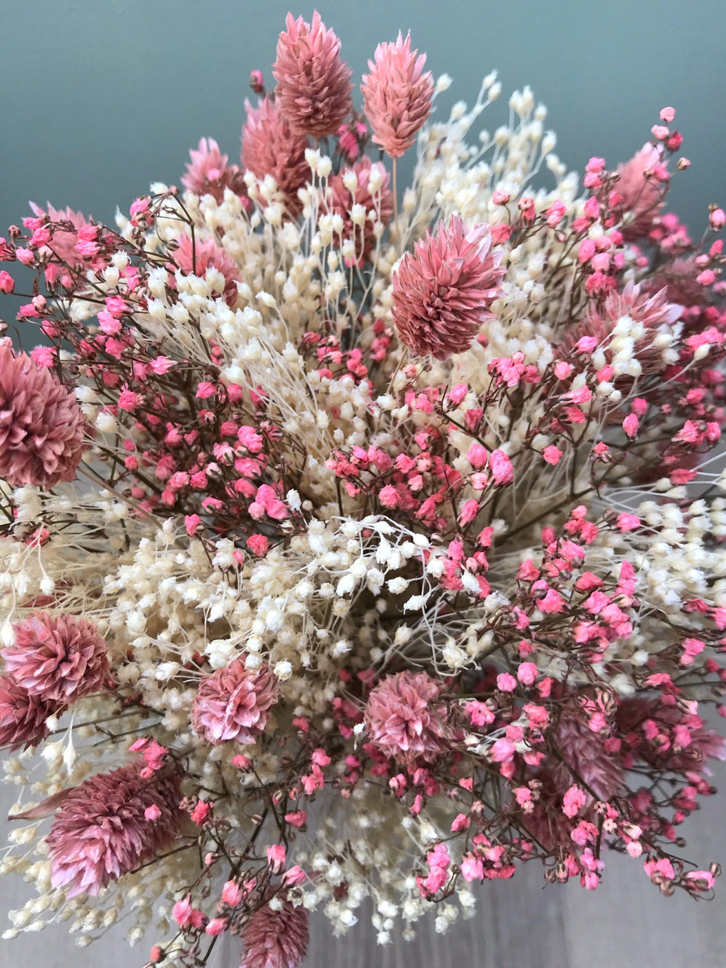 Bouquet of natural dried flowers with pink gypsophila and pink canary grass - Bouquet 