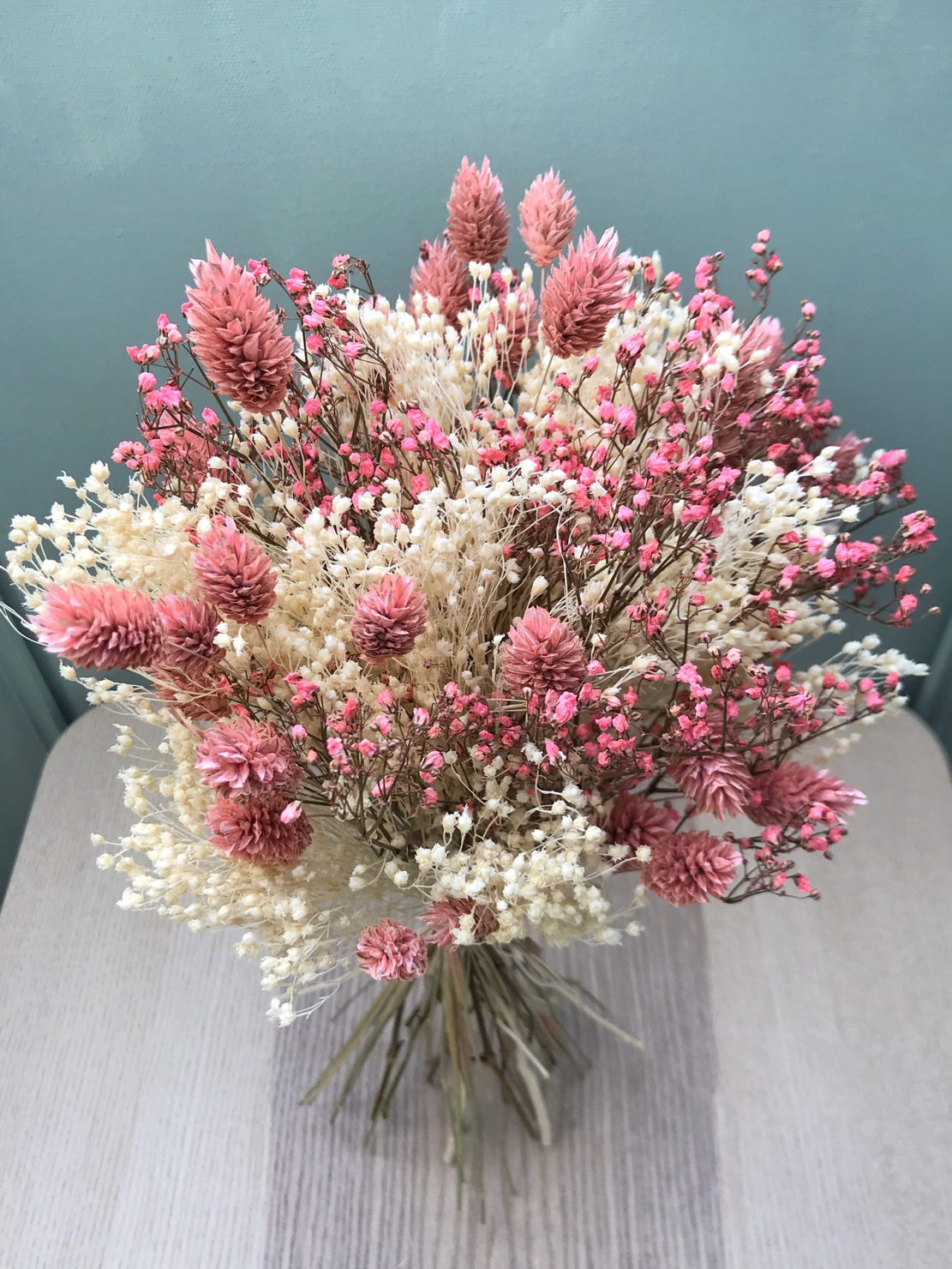 Bouquet de fleurs séchées naturelles avec gypsophile rose et phalaris rose - Bouquet 