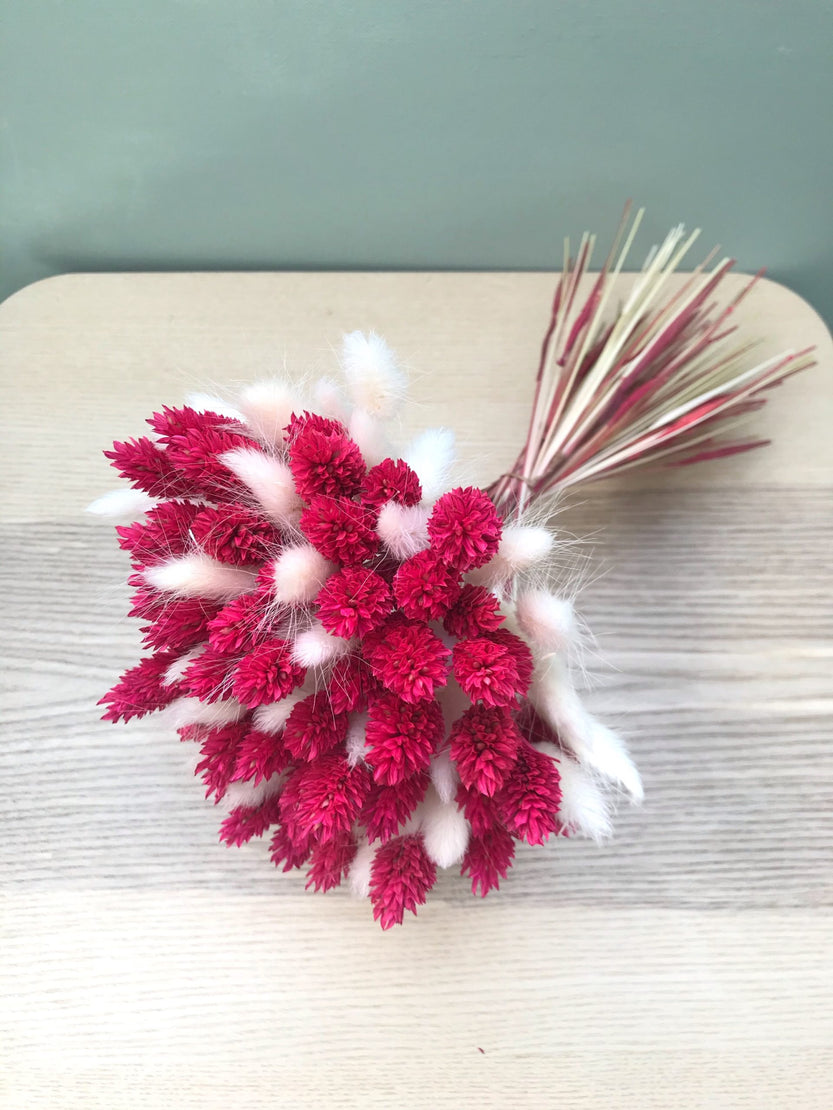 Bouquet of fuchsia and white dried flowers - Bouquet “Roxane”