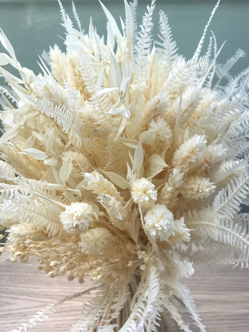 Bouquet de fleurs séchées couleur blanc avec phalaris - Bouquet « Norma »