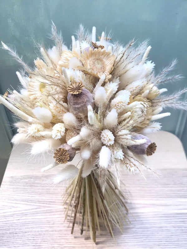 Bouquet de fleurs séchées naturelles couleur blanc crème - Bouquet « Pavot »