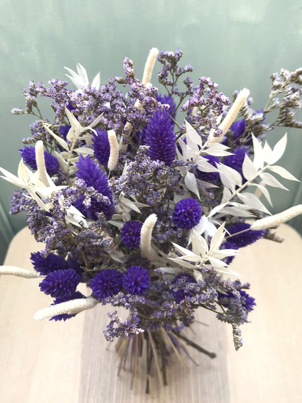 Bouquet de fleurs séchées avec limonium et phalaris violet - Bouquet « Seraphine »