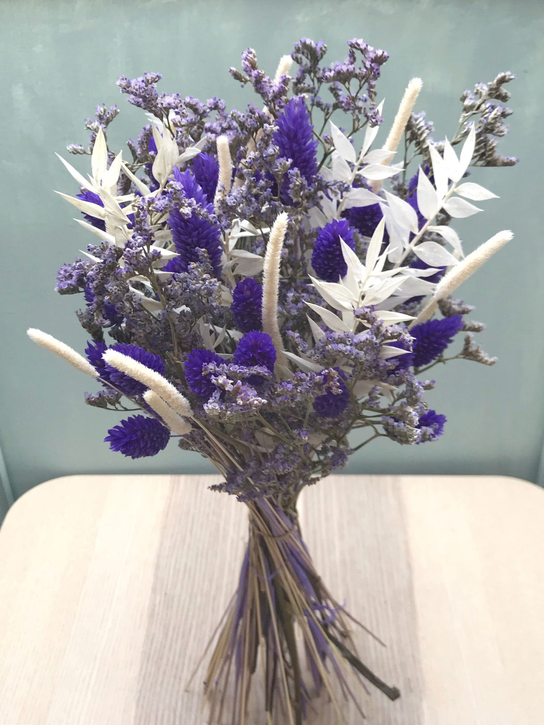 Bouquet de fleurs séchées avec limonium et phalaris violet - Bouquet « Seraphine »
