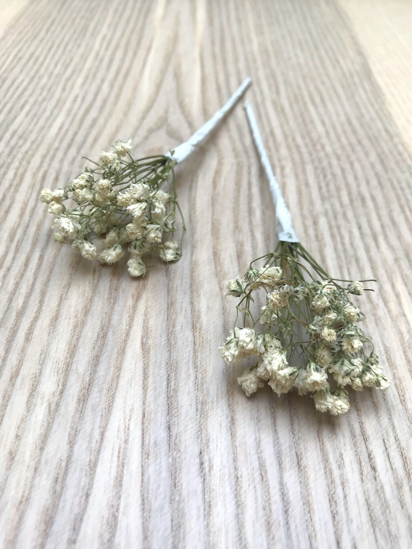 Two stabilized gypsophila spikes wedding hair decoration