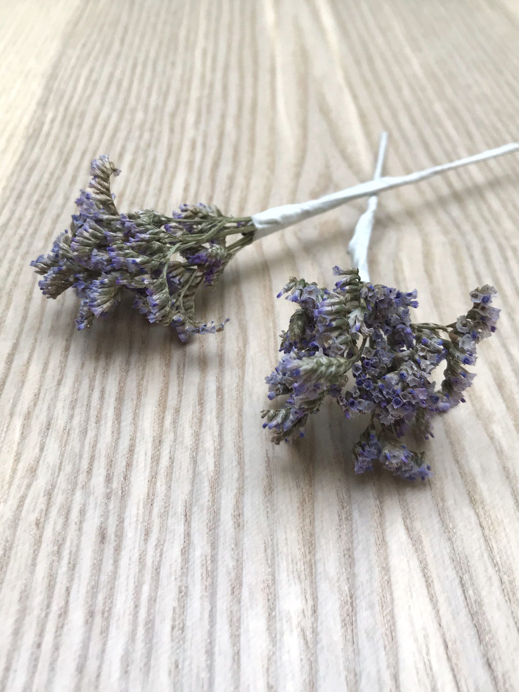 Two stabilized limonium spikes wedding hair decoration