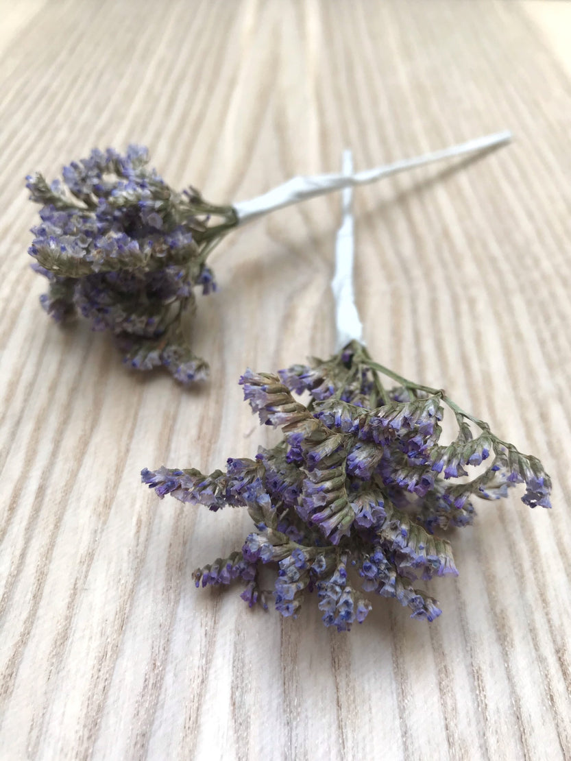 Two stabilized limonium spikes wedding hair decoration