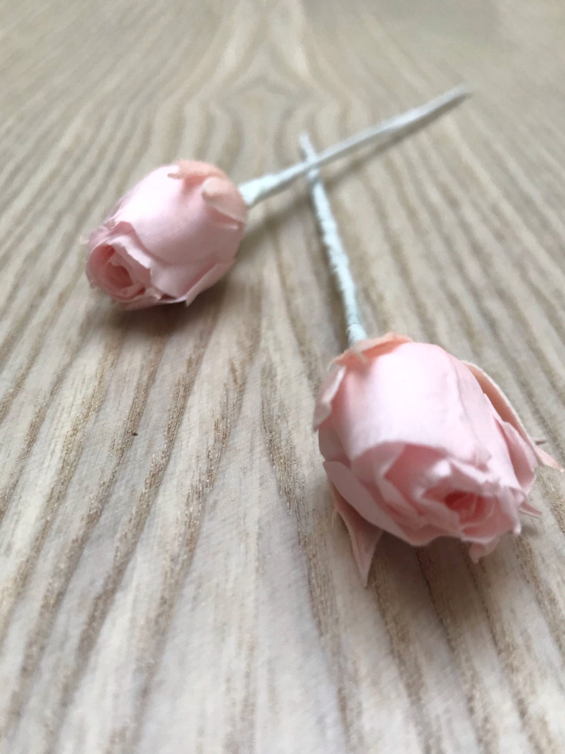 Two stabilized rose button spikes for wedding hair decoration